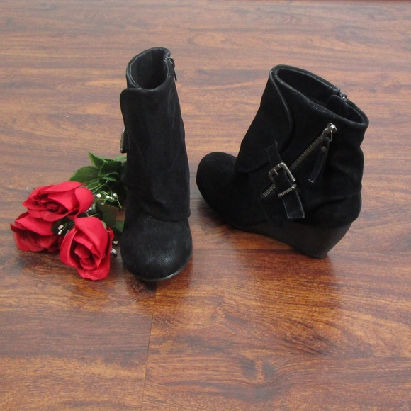 Blowfish Shoes - Blowfish Malibu Black Wedge Ankle Booties Buckles